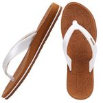 ONCAI Flip Flops For Women Yoga Mat Non-Slip Womens Flip Flops Sandals Summer Beach Slippers With Arch Support Slip On Lightweight EVA Sole White/Khaki Size 9.5