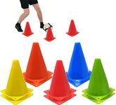 HUIRUMM 9 Inch Sports Cones,Traffic Marker Cones(Set of 10), Plastic Sport Training Traffic Cone for Football, Skating,Kids Indoor and Outdoor Activities, Agility Training, Dog Training,5 Colors