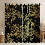 Black Gold Curtains for Boys Girls Bedroom Bamboo Window Curtain Teens Home Eastern Botanical Theme Curtain Oriental Gift Window Treatments Bright Window Drapes Curtains W52*L90