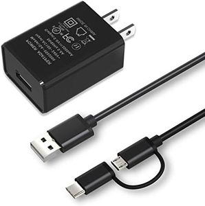 KABCON Charger [UL Listed], 10W Power Supply for Kindle Fire HD 10/8/7, Phone & Tablet, USB C & Micro-USB Cable Included, 5FT, Overheating Protection, Travel Friendly Design, 1 Year Warranty