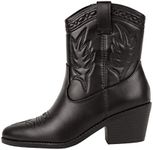 KAYDAY ~ COLIN ~ Women's Western Cowboy Cowgirl Stitched Ankle Boots, Black, 4 UK