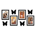 Amazon Brand - Solimo Set Of 4 Photo Frames With Mount Paper & 4 Butterfly Plaque (6 X 8 Inch - 4), Black, Rectangular, wall mount