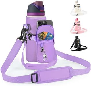 Icesip Owala Holder for Owala FreeSip Insulated Stainless Steel Water Bottle Carrier Bag with Strap Phone Pocket, Owala Accessories 32oz Water Bottle Sleeve for Walking Camping Gym Purple