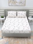 THE LINEN COMPANY Cotton King Fitted Bed Sheet 300 TC with 2 Flange Pillow Cover Set (72 x 78 + 10 Inches, Wine Flower Garden)
