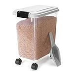 Nobleza Dog Food Storage, 20L/7.5KG Airtight Pet Food Storage Container with Wheels and Measuring Scoop, Safe & Eco, Flip-Up Lid Dog Cat Animal Dry Food Seed Dispenser Plastic Bin Large Transparent