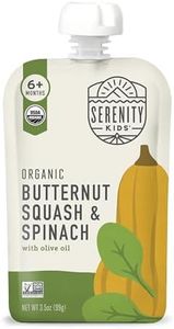 Serenity Kids 6+ Months Veggie Puree Baby Food Pouches - USDA Organic - No Sugary Fruits/Added Sugar - Allergen Free - 3.5 Oz BPA-Free Pouch - Butternut Squash & Spinach - 12 Count Organic Baby Food