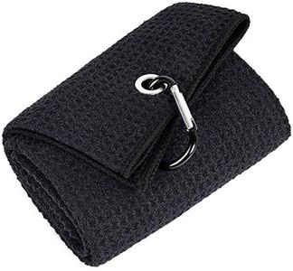 Mile High Life Tri-fold Golf Towel | Premium Microfiber Fabric | Waffle Pattern | Heavy Duty Carabiner Clip (Black/Black)