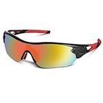 Mens Sunglasses Polarized Sports Sunglasses for Men Women Youth Cycling Running Driving Fishing Golf Motorcycle Baseball TAC Glasses (Black Red)