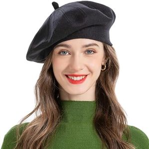 ZLYC French Beret hat, Reversible Solid Color Cashmere Knit Warm Beret Cap for Womens Girls (Black)