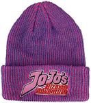 JoJo's Bizarre Logo Flat Embroidery on Pink Purple Two-Tone Ribbed Acrylic Knitted Beanie Hat