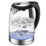 COSORI Kettle, Electric Kettles, 3000W with No Plastic Filter & Spout, Stainless Steel Inner Lid, Fast Quiet Boil with Blue LED, BPA Free, Smart Boil-Dry Protection, Glass Small Black, 1.5L