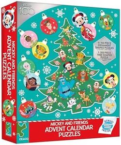 Ceaco - Disney's 100th Anniversary – Mickey and Friends – Advent Calendar Puzzles – Eleven 100 Piece Mini Ornament Jigsaw Puzzles and One 300 Piece Christmas Tree Jigsaw Puzzle – 1,400 Total Pieces