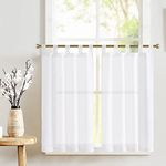 JINCHAN White Kitchen Curtains 36 Inch Linen Tier Curtains Farmhouse Tab Top Cafe Curtains Small Window Curtains Flax Country Rustic Light Filtering for Bathroom Laundry Room RV 2 Panels