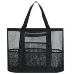 2pcs Soft Mesh Beach Tote Bags with Extra 7 Pockets & Carry Handles, Good for Sands Toys, Towels, Slippers etc..Black