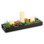 Hanobe Rectangular Long Narrow Tray: Black Decorative Rectangular Candle Holder Centerpiece Tray Decor Serving Tray No Handle for Dining Table Coffee Bar Living Room Home Decor