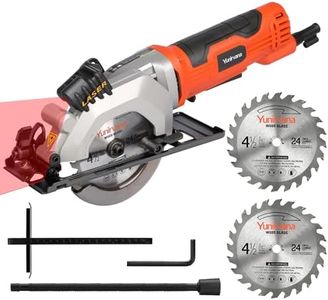 Yunirvana 4Amp 3500RPM Mini Circular Saw with Laser Guide, Vacuum Adapter, Blade Wrench and Rip Guide, Max. Cutting Depth1-5/8"(90°), 1-1/10"(45°）Compact Saw with 2 pcs 4-1/2" 24T TCT Blades