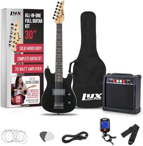 LyxPro 30 Inch Electric Guitar and Starter Kit for Kids with 3/4 Size Beginner’s Guitar, Amp, Six Strings, Two Picks, Shoulder Strap, Digital Clip On Tuner, Guitar Cable and Soft Case Gig Bag - Black