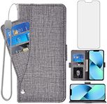 Asuwish Compatible with iPhone 13 6.1 Wallet Case Tempered Glass Screen Protector and Leather Magnetic Flip Cover Card Holder Stand Cell Accessories Phone Cases for iPhone13 5G i 13s Women Men Grey