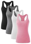 ROSYLINE Racerback Tank Tops for Women Workout Yoga Tanks Cami with Scoop Neck Activewear Undershirts 3-4 Pack Black White Grey Pink XL