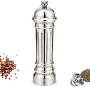 Aurevit Metal Pepper Grinder with Stainless Steel Core, Heavy Duty High Output Pepper Mill with Adjustable Coarseness, All-Metal Construction, Refillable (Silver)