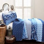 Lush Decor Royal Empire Quilt Striped Pattern Reversible 3 Piece Bedding Set, Full Queen, Navy, Polyester Cotton