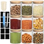 STARSIDE 12 oz Glass Food Storage Containers with Bamboo Lid,Set of 9 Glass Spice Jars with Bamboo Lid,Glass Pantry Storage Containers,Borosilicate Glass Canisters Sets