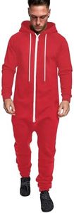 COOFANDY Men's Raglan Sleeve Zipper Up Drawstring Hooded Onesie Tracksuit One Piece Jumpsuit Solid Red XL