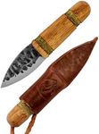 Condor Tool & Knife Otzi Knife - 1095 High Carbon Steel Small Fixed Blade Knife with a Burnt American Hickory Handle and Hand Crafted Welted Leather Sheath - 2.3in Blade - 2.5oz (2.5mm)