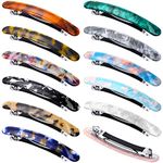 12 Pieces Skinny Hair Barrettes Tortoise Shell Cellulose Acetate French Hair Clip Automatic Hair Clip Long and Thin Handmade Celluloid Onyx Hair Barrette Ponytail Holder Hairpins for Women Girls