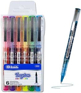 BAZIC Products Dayton Rollerball Pen 0.7mm Assorted Color, Regulator Flowing Liquid Ink Pens, Rolling Ball Pens Smooth Writing for Office (6/Pack), 1-Pack