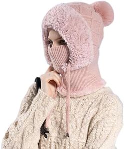 3 in 1 Beanie Hat for Women, 3 in 1 Winter Knitted Hat with Scarf and Mask, 3-in-1 Winter Balaclava (Pink)