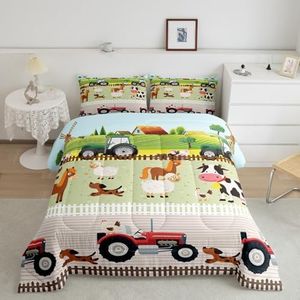 Tractor Bedding Sets for Boys King Size Toddler Kids Cute Cartoon Farm Animals Comforter Set Girls Children Farmhouse Country Down Comforter for All Season Colorful Room Decor Nature Theme Duvet Set