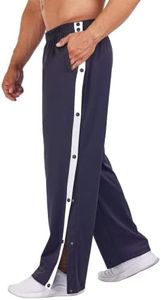Deyeek Men's Tear Away Basketball Pants High Split Snap Button Casual Post-Surgery Sweatpants with Pockets Navy Blue