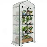 Outsunny 28" x 20" x 63" Portable Greenhouse with 4 Tier Shelves Outdoor Hot House Plant Flower Greenhouse, Steel Frame, PE Cover, White