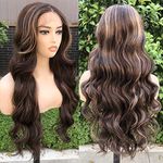 X-Tress HighLight Lace Front Wig for Women 26" Long Wavy Hair Wig Synthetic 13x4x1 Lace Front Wig Pre-Plucked Baby Hairline T Part Lace Wig Middle Part Wig Natural Looking Wig for Women(TT4/27)