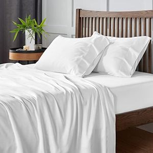CozyLux Cooling Sheets King Size, Rayon derived from Bamboo, Oeko-TEX Certified Luxuriously Soft & Cooling Silky Sheet Set - 16" Deep Pockets 4 Piece Bedding Sheets & Pillowcases,White