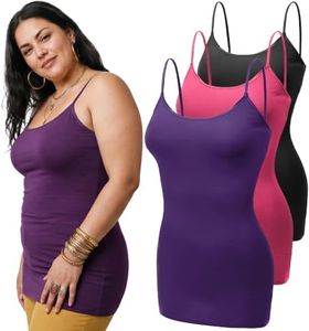 Emmalise Women's Basic Casual Long Camisole Adjustable Strap Cami Layering Top, 1xl, 3Pk Black, Fuschia, Purple