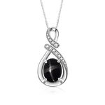 Rylos Necklaces for Women Yellow Gold Plated Silver Necklace Gemstone & Genuine Diamonds Pendant 18" Chain 9X7MM Black Star Sapphire March Birthstone Womens Jewelry Silver Necklace For Women