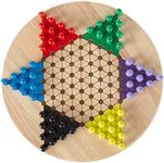 Hey! Play! Chinese Checkers Game Set with 11 inch Wooden Board and Traditional Pegs, Game for Adults, Boys and Girls by