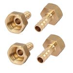 sourcingmap 3/8BSP Female Thread 8mm Hose Barb Brass Tubing Coupler Connector Fitting 4pcs