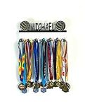 Mirror Mania Custom Personalized Name Medal Holder Volleyball Sports Display Awards Wall Organizer Hanger Rack with Hooks for 60+ Medals, Ribbons, Sports 16'' Wide, Made to Order with Your Name On It
