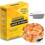 Mansaa Essentials 10M 100 LEDs Copper String USB LED Light with Free USB Adapter (10m Lights, 100 LEDs, Warm White)