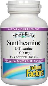 Stress-Relax Chewable Suntheanine L-Theanine 100 mg by Natural Factors, Non-Drowsy Stress Support for Mental Calmness and Relaxation, Tropical Fruit Flavor, 60 Tablets