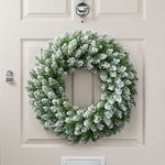 Christow Frosted Christmas Wreath for Front Door, 60cm Luxury Thick Artificial Snowy Winter Spruce Decoration (200 tips)