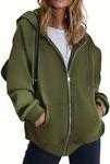 Zeagoo 2024 Women's Oversized Zip Up Hoodies Casual Fall Winter Sweatshirts Fleece Jacket Drawstring Y2K Hoodies Teen Girls Army Green