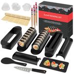 HI NINGER Sushi Making Kit – Deluxe 20-Piece Complete Set with Rolling Mat, Rice Moulds, Knife & Chopsticks – Home Sushi Set for Beginners, Families and Sushi Lovers（Black）