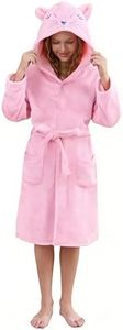 V.&GRIN Girls Fleece Robe, Unicorn Cat Hooded Plush Soft Bathrobe Gifts for Girls 3-14 Years(Cat 13-14)