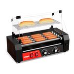 Hot Dog Roller 5 Rollers, 12 Hot Dog Capacity, 750W Stainless Steel with Dual Temperature Control, Acrylic Cover, Removable Oil Drip Tray (5 Rollers)