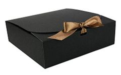 Emartbuy Pack of 12 Square Shaped Presentation Gift Box, 24 cm x 24 cm x 5 cm, Easy Assembly, Black Box with Bow Ribbon