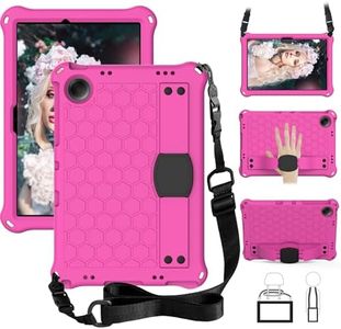 for Alcatel Joy Tab 2 2020 (9032Z) Tablet Case for Kids, Durable Lightweight EVA& PC Shockproof Handle Stand Cover, with Shoulder Strap,Rose Red